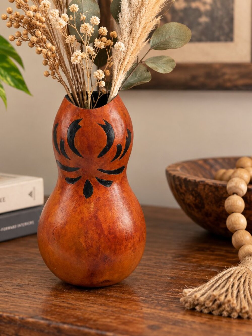 Handmade Decorative Gourd Hand-Carved Painted Fold Art Boho Home Decor